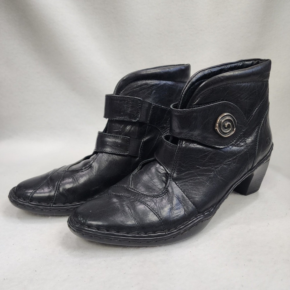 Josef Seibel Calla 02 Womens 37 Bootie Black Leather Ankle Strap Heeled Boot